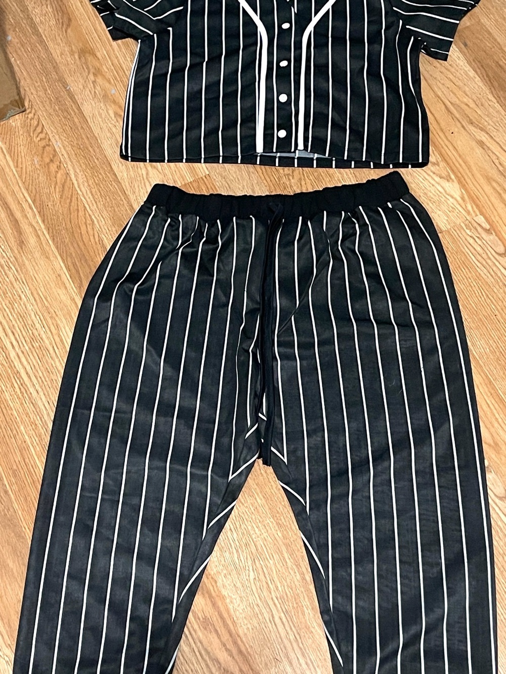 Black Pinstripe Button Crop Top & Jogger Set